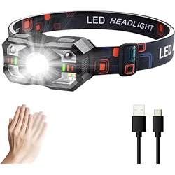 ILcDesign,Linterna Frontal LED Recargable, Luz Frontal Cabeza, Linterna de Cabeza LED Alta Potencia, 6 Modos de Luz, Sensor Movi
