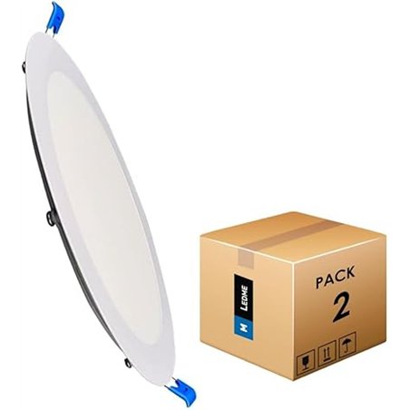 M Ledme - Pack 2, Downlight LED 220mm 20W, 2000 lúmenes, Panel Redondo Extraplano, Color Luz fría (6000k), Corte estándar 205 mm