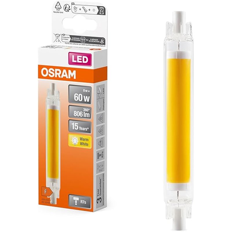 OSRAM LED Slim Line schlanke multicolor LED-Lampe mit R7s-Retrofit-Sockel, 8 W / 806 lm, klar, warmweißes Licht mit 2700 K, nich
