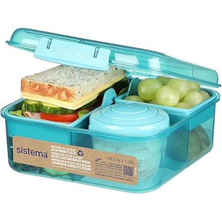 Sistema To Go fiambrera bento | Fiambrera con tarrina para yogur o fruta | Plástico con destino al océano | 1,25 l | Verde Azula