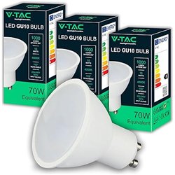 V-TAC 3x Bombillas LED GU10 - Alta Luminosidad 10W (Equivalente a 70W) - 1000 Lumen - Cubierta Satinada - Bombilla Máxima Eficie