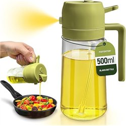 PORTENTUM Pulverizador aceite spray 2 en 1 aceitera spray pulverizador, Botella de vidrio de 500 ml / 17 oz para Freidora de Air
