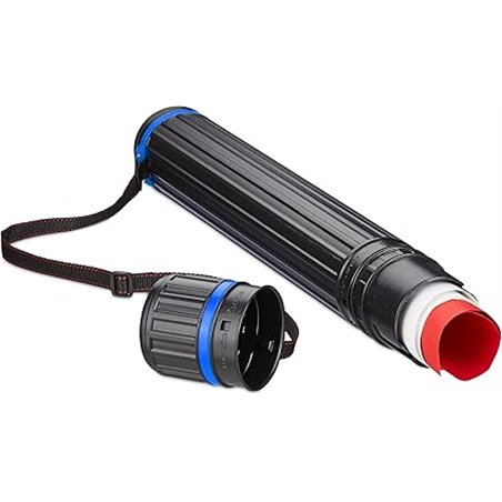 Relaxdays Portaplanos Extensible hasta A0, Tubo para Guardar Láminas, Carteles, Planos 64-100cm, Plástico, Negro/Azul