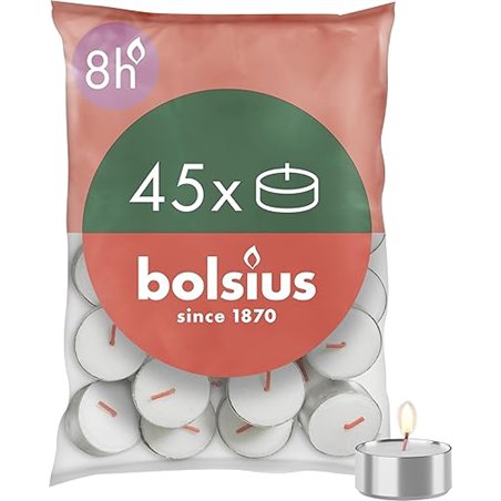 Bolsius - D-light - Velas de Té - 45 Unidades - Duración de Combustión: 8 Horas - Velas Decorativas para el Hogar - Contiene Cer