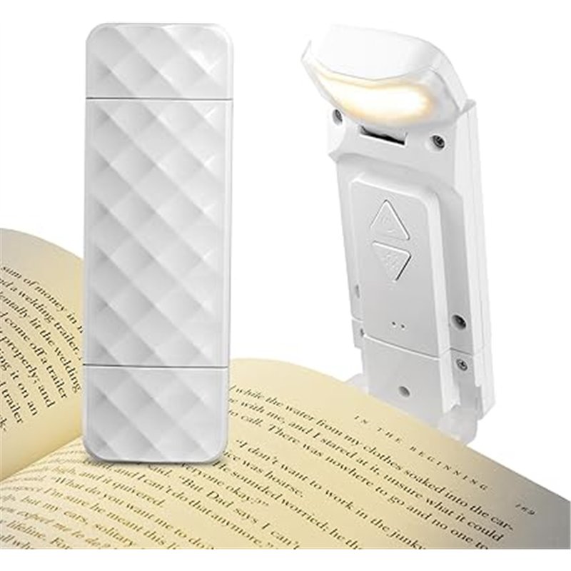 AiQInu Luz Lectura Libros Pinza, Lampara de Lectura USB Recargable, 3 Colores y 5 Brillos, Luz Lectura Recargable, Luz de Libro 