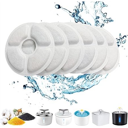 PewinGo - Filtro de Fuente de Agua para Gato, Filtro de Fuente Triple acción de 6 Piezas para reemplazo de Fuente con Resina de 