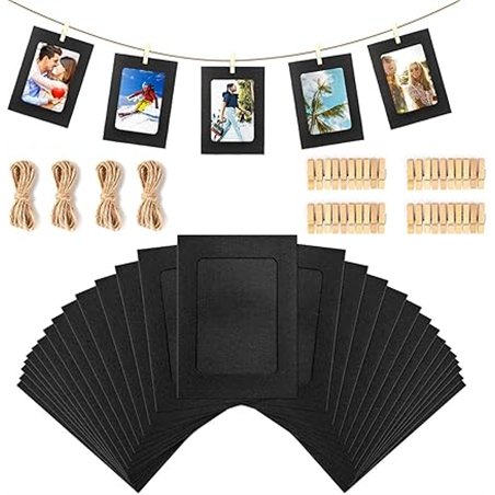 30 Piezas Marco de Fotos de Papel Kraft con Cuerda y Pinzas, 11,5 x 15,5 cm DIY Marco de Foto de Cartón, Se Adapta a Fotos de 6x