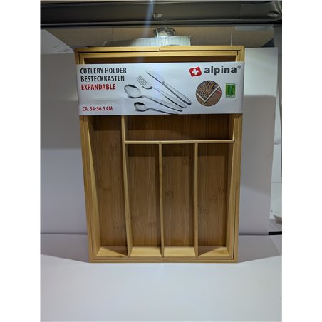 alpina Organizador Cajones - Cubertos para Cajon Cocina Extensible 46x34-56,5x6 cm - Caja Organizadora para Utensilios hasta 8 C
