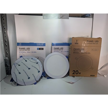 M Ledme - Pack 2, Downlight LED 220mm 20W, 2000 lúmenes, Panel Redondo Extraplano, Color Luz fría (6000k), Corte estándar 205 mm