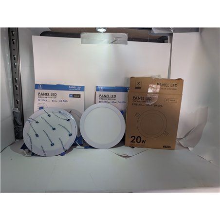 M Ledme - Pack 2, Downlight LED 220mm 20W, 2000 lúmenes, Panel Redondo Extraplano, Color Luz fría (6000k), Corte estándar 205 mm