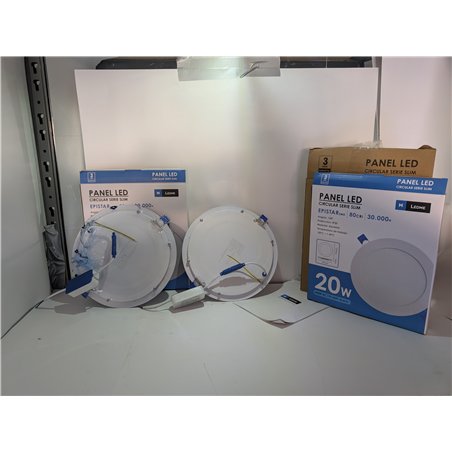 M Ledme - Pack 2, Downlight LED 220mm 20W, 2000 lúmenes, Panel Redondo Extraplano, Color Luz fría (6000k), Corte estándar 205 mm