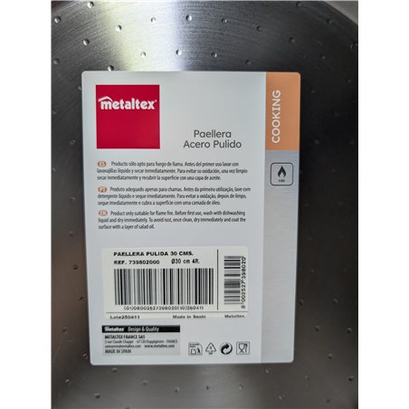 Metaltex - Paellera Acero Pulido 4 Raciones 30 cm