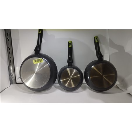 Monix Eco Nature Set de sartenes 18-22-26 cm, aluminio forjado reciclado, cerámica antiadherente reforzada, apta para todo tipo 