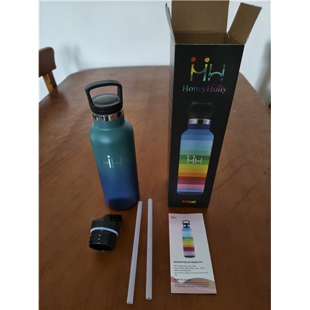 Botella Agua Acero Inoxidable, 500ml Botella Agua Niños, sin BPA, Botella Termica, A Prueba de Fugas, Botella con Pajita, Mantie