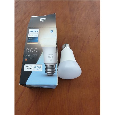 Philips Hue - Bombilla led inteligente, casquillo E27, Luz cálida regulable, 9W - 800 lumens, Bluetooth, Compatible con Zigbee y