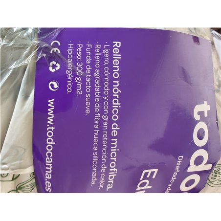 Todocama - Edredón/Relleno nórdico de Fibra antiácaros, otoño-Invierno, 300gr/m², Color Blanco (Todas Las Medidas Disponibles). 