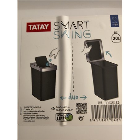 Tatay Cubo de Basura Cocina con Tapa Basculante Smart 25L | Diseño Compacto y Funcional | Uso Interior y Exterior | Apto para Bo