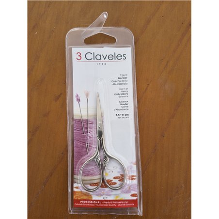 3 Claveles Tijera de Bordar Cuerno de la Abundancia, 3.5", Acero Carbono, Gris, 9 cm (4")
