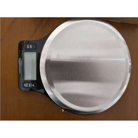 Amazon Basics Báscula de Cocina Digital con Pantalla LCD, sin bisfenol A (BPA), de Acero Inoxidable (Pilas Incluidas), Pesa hast