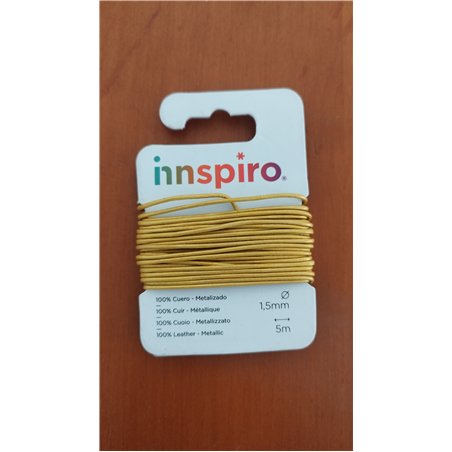 INNSPIRO Cordón Cuero metálico Dorado 1,5mm. 5m.