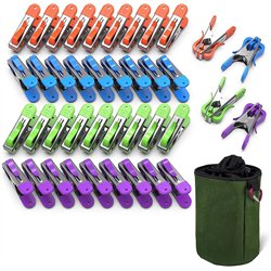 VOUNOT® 40 Pinzas para Tender Ropa con Bolsas para Pinzas, Pinzas Ropa Acero Inoxidable Multipropósito, con Agarre Suave y Ganch