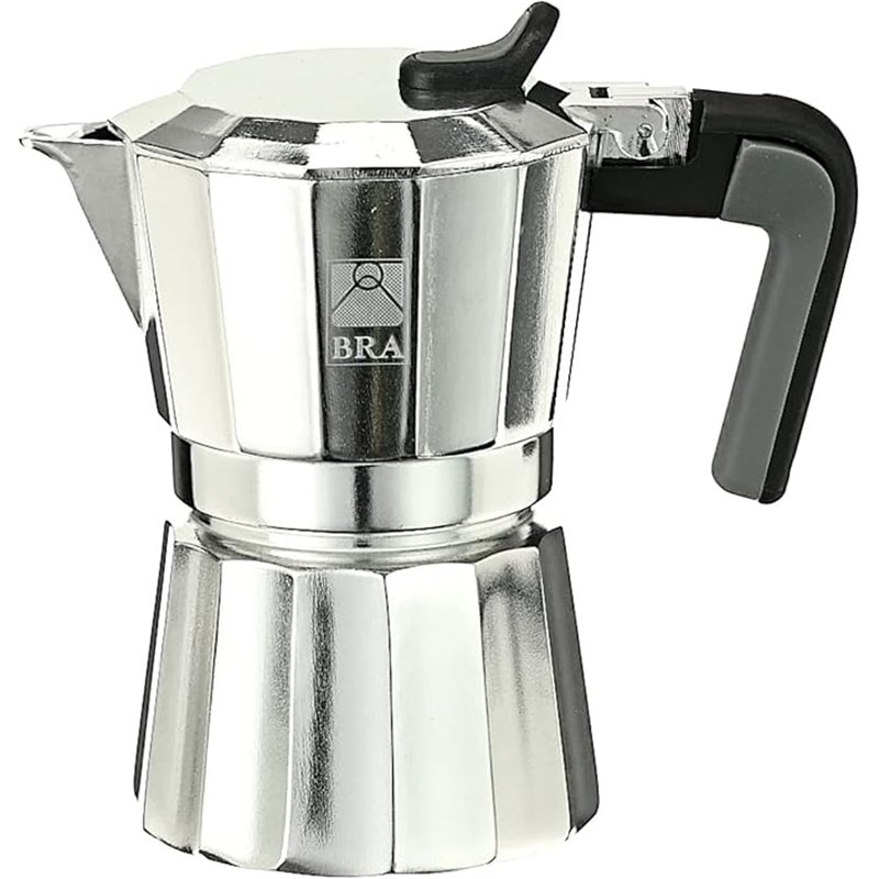 BRA Deluxe Cafetera, Metal, Plata, 3 tazas