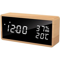 Flysocks Despertador LED Despertador Digital, Reloj de Mesa con Control por Voz, Fecha, Temperatura y Humedad, para el Hogar, Do