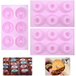 Set de 3 Moldes Mini de Silicona para Bundt Cake, diseños espiral y ondas, antiadherentes y reutilizables, aptos para horno, mic