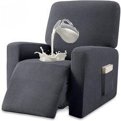 Granbest Funda para Silla reclinable Repelente al Agua de Alta Elasticidad, Tela Jacquard con Bolsillos (reclinable, Gris)