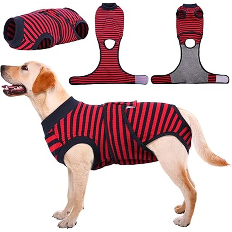 Kuoser Traje de Recuperación a Rayas para Perros y Gatos Post Operatorio, Protector de Heridas Abdominales/Enfermedades de la Pi