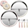 Set de 2 Platos de Acero Inoxidable 304 con Ventosa para Bebé, Platos Divididos Antideslizantes Sin BPA, con 2 Cucharas, 2 Tened