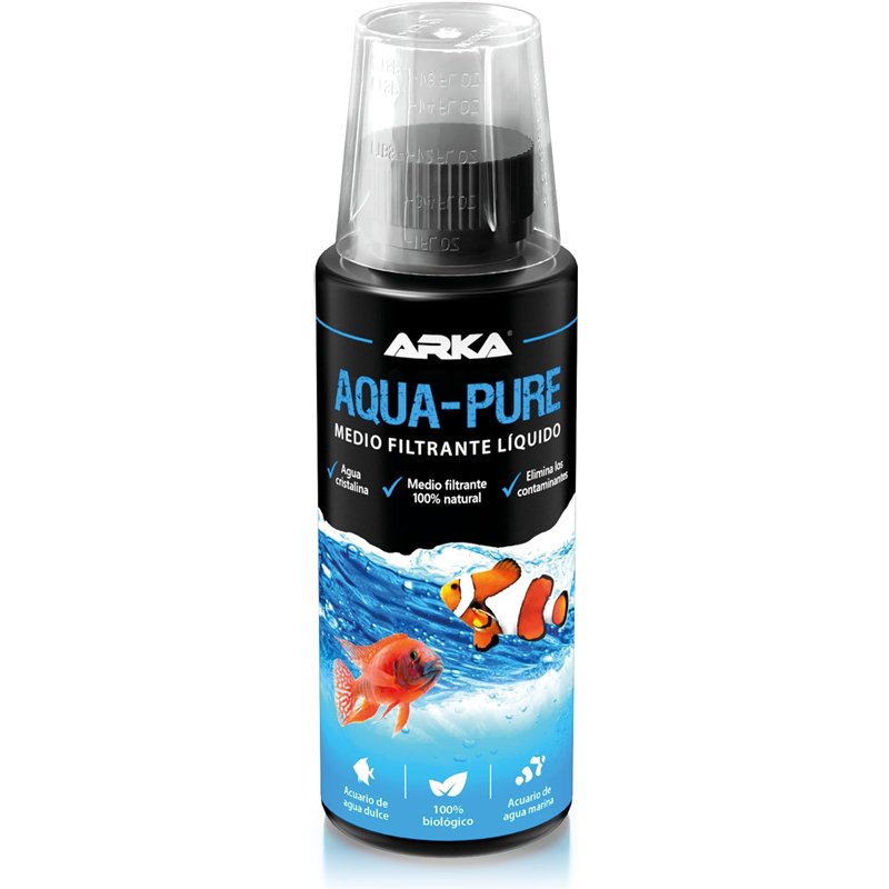 Aclarador de Agua Acuario 118 ml – ARKA Aqua-Pure – Elimina turbidez y residuos – Agua cristalina en acuarios Dulces y Marinos –