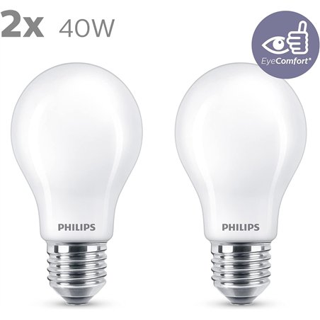 Philips - Bombilla LED cristal 40W estándar E27 luz blanca fría, mate, no regulable pack 2