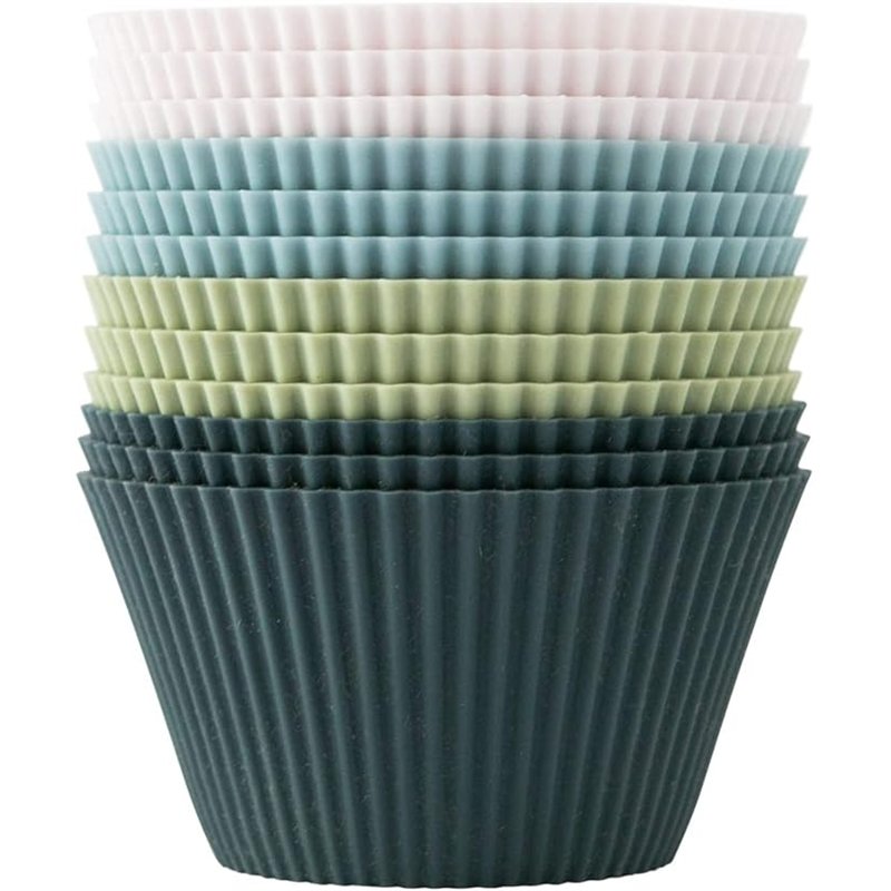 Lesipee Moldes de silicona para magdalenas, moldes de silicona estándar para magdalenas, 4 colores, juego de 12 unidades, reutil