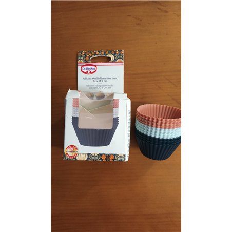 Lesipee Moldes de silicona para magdalenas, moldes de silicona estándar para magdalenas, 4 colores, juego de 12 unidades, reutil