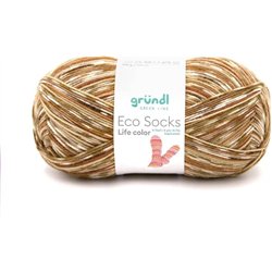 Gründl Eco Socks Life Color, 100 g, aprox. 420 m, camello, barro, dorado, camello multicolor, barro, dorado, multicolor
