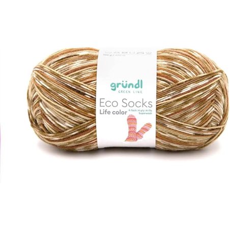 Gründl Eco Socks Life Color, 100 g, aprox. 420 m, camello, barro, dorado, camello multicolor, barro, dorado, multicolor