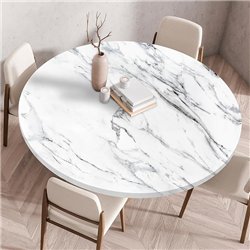 Highdi Mantel Antimanchas Redondo 80 cm, Ajustable Mármol Manteles de Mesa Impermeables Efecto Loto, Exterior Manteles para Jard