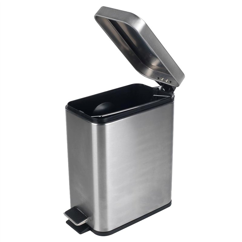 Beldray, acero inoxidable, Cubo de basura rectangular con pedal y tapa de cierre suave, 5 litros, LA041173SS, 5L