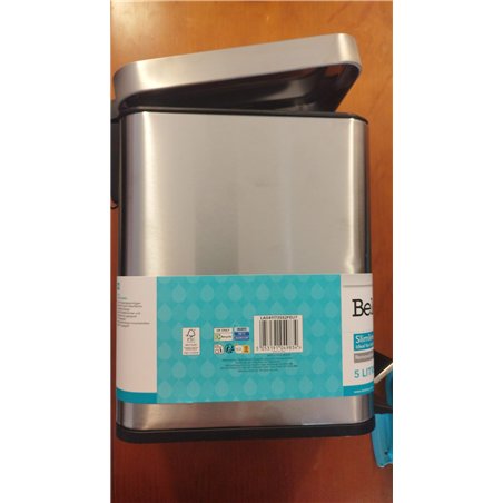 Beldray, acero inoxidable, Cubo de basura rectangular con pedal y tapa de cierre suave, 5 litros, LA041173SS, 5L