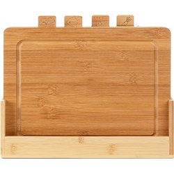 FLORINA Juego de 4 Tablas de Cortar de Bambú con Soporte CHEF I Bloques de Corte de Bambú Natural con Canaletas para Jugos I Ant