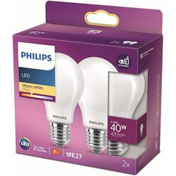 Philips - Bombilla LED Cristal, 40W,E27, Estándar, Mate, Luz Blanca Cálida, No Regulable, Pack de 2 Unidades [Clase de eficienci