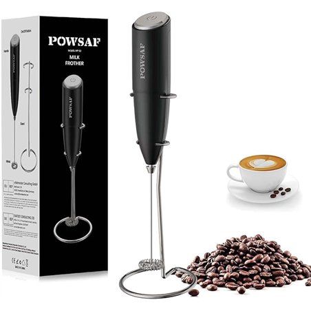 POWSAF Espumador de Leche, Batidor Leche Espuma con Soporte, 13000 RPM, Espumadera de Electrico, Batidora para Café, Latte, Capp