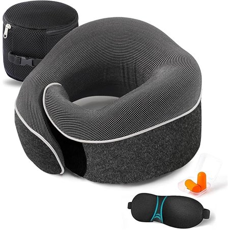 Almohada de cuello de viaje Almohada de apoyo de barbilla ajustable 100% Pure Memory Foam Almohada para hogar, aviones y coche, 